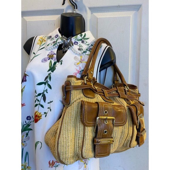 Michael Kors Yellow Brown Woven Tote Bag - Picture 9 of 15